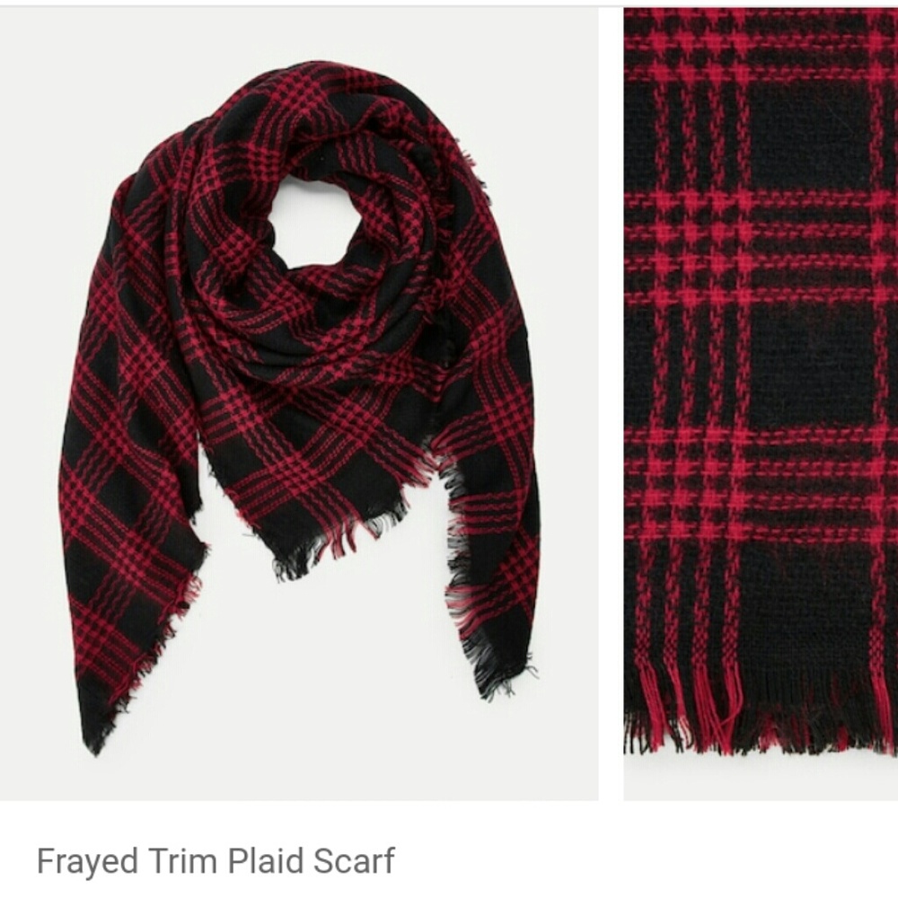 ππSALEππ Frayed Trim Plaid Scarf - Picture 5 of 5